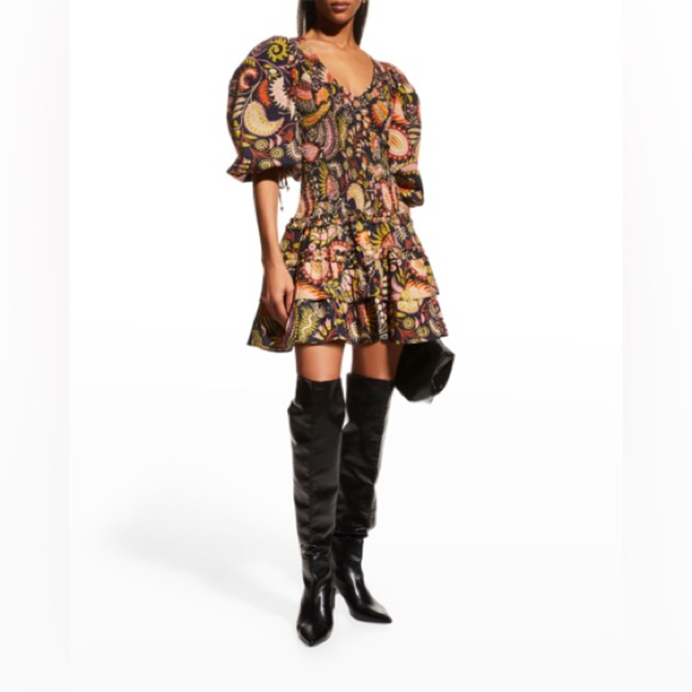 Vibrant Paisley Puff Sleeve Mini Dress